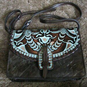 Patricia Nash Lanza Crossbody Purse tooled leather turquoise